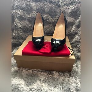 EUC Christian Louboutin Bianca 120 Black Patent Platform Heels Sz 36